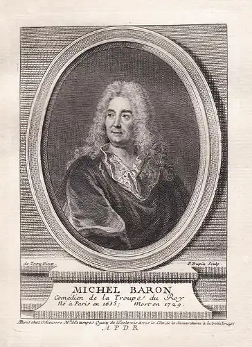 Michel Baron - Michel Baron (1653-1729) acteur actor playwright actor gravure Portrait