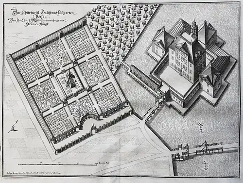 Das Churfürstl. Hauß und Lustgarten Bötzau von Ihr Chürf. Alt Selbst nunmehr genant Oranien Bürgk. - Schloss O