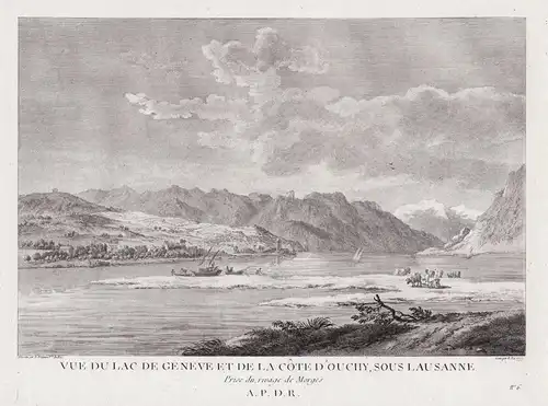 Vue du Lac de Geneve et de la Cote d'Ouchy sous Lausanne - Genfersee Ouchy Lac Leman Kupferstich gravure Zurla