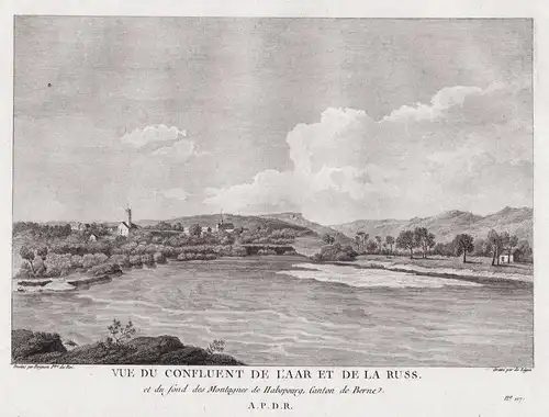 Vue du confluent de l'Aar et de la Russ. et du fond des Montagnes de Habspourg, Canton de Berne - Windisch Bru