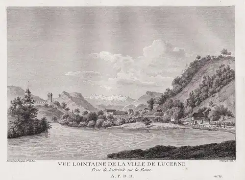 Vue lointaine de la ville de Lucerne - Luzern Lucerne gravure / Schweiz Suisse