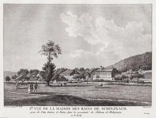  I.ere Vue de la maison des bains de Schinznach - Bad Schinznach Brugg Kanton Aargau gravure Kupferstich Zurla