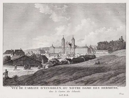 Vue de l'Abbaye d'Einsidlen, ou Notre Dame des Hermites - Kloster Einsiedeln Kanton Schwyz gravure Zurlauben /