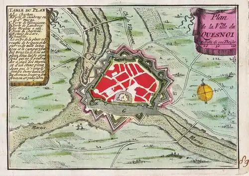 Plan de la Ville de Quesnoi - Le Quesnoy Hauts-de-France carte map Karte gravure