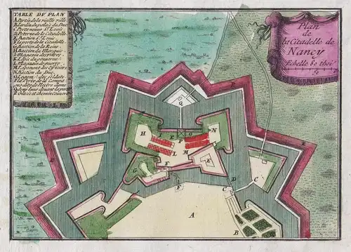 Plan de la Citadelle de Nancy - Nancy Meurthe-et. Moselle Lorraine gravure carte map Karte