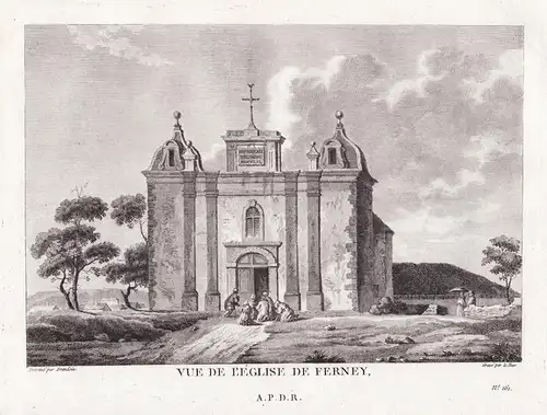  Vue du l'Eglise de Ferney - Ferney-Voltaire Kirche eglise gravure Kupferstich Zurlauben / Schweiz Suisse