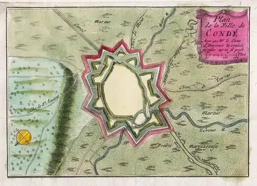 Plan de la Ville de Condé - Condé-sur-L'Escaut Hauts-de-France carte map Karte gravure