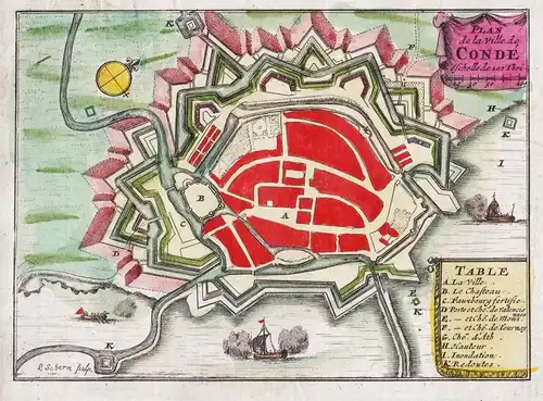 Plan de la Ville de Condé - Condé-sur-L'Escault Hauts-de-France carte map Karte gravure