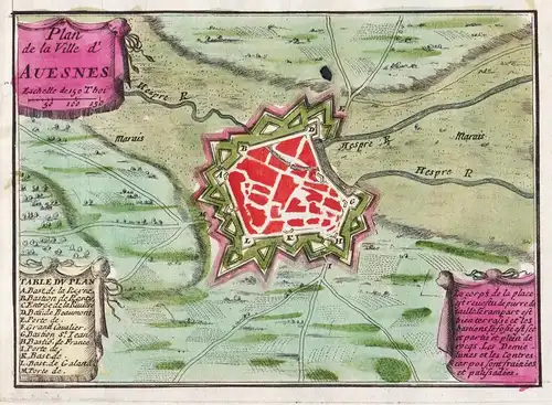 Plan de la Ville d'Avesnes - Avesnes-sur-Helpe Hauts-de-France carte map Karte gravure