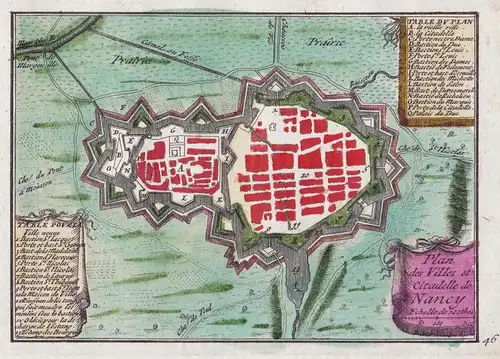 Plan des Villes et Citadelle de Nancy - Nancy Meurthe-et-Moselle Lorraine gravure carte map Karte