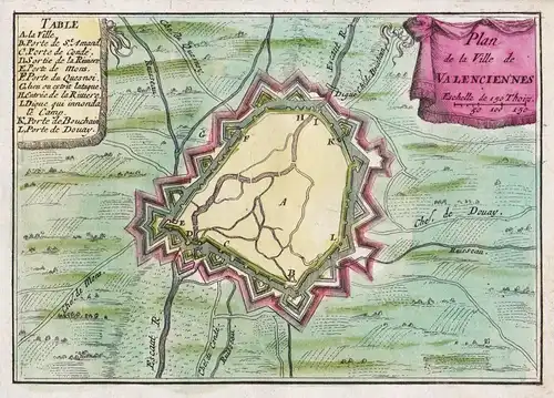Plan de la Ville de Valenciennes - Valenciennes Hauts-de-France carte map Karte gravure