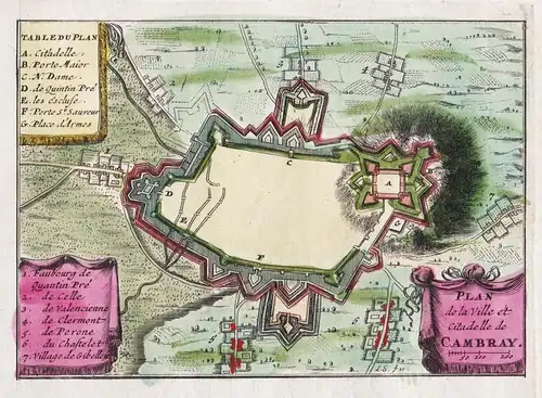 Plan de la Ville et Citadelle de Cambray - Cambrai Kamerijk Hauts-de-France carte map Karte gravure