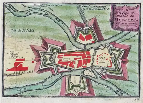 Plan de la Ville et Citadelle de Mezieres - Charleville-Mezieres Ardennes gravure carte map Karte
