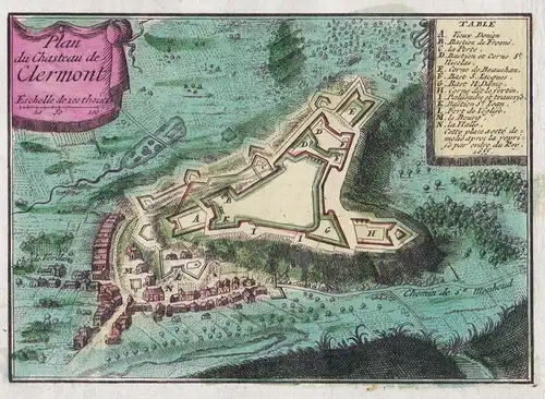Plan du Chasteau de Clermont - Clermont-en-Argonne Meuse Lorraine Lothringen gravure carte map Karte