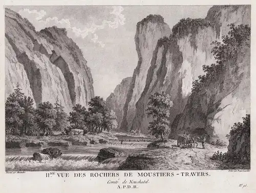 II.me Vue Des Rochers De Moustiers-Travers. Comte de Neuchatel - Motiers Val-de-Travers Neuenburg Kupferstich