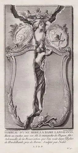 Tombeau d'une mere, la dame Langhanss, Morte en couches avec son fils, le Dimance de Paques, fete Solemnelle d