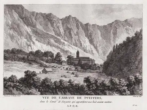 Vue de l'Abbaye de Pfeffers - Kloster Pfäfers Kanton St. Gallen gravure / Schweiz Suisse Switzerland