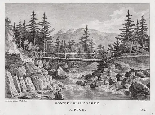 Pont de Bellegarde - Jaun Greyerz Kanton Freiburg gravure / Schweiz Suisse