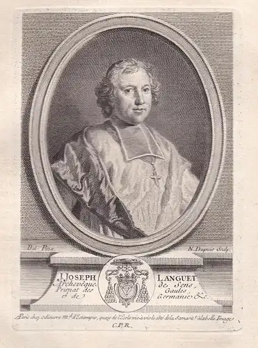 J. Joseph Languet - Jean Joseph Languet de Gergy (1677-1753) archeveque de Sens gravure Portrait