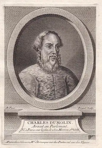 Charles Dumolin - Charles Dumoulin Jurist advocat Calvinist Strasbourg Strassburg gravure Portrait