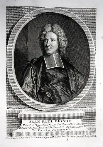 Jean Paul Bignon - Jean Paul Bignon (1662-1743) librarian writer statesman predicateur gravure Portrait