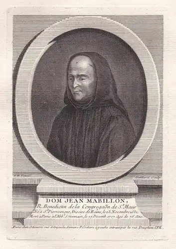 Dom Jean Mabillon - Jean Mabillon (1632-1707) religieux historien gravure Portrait