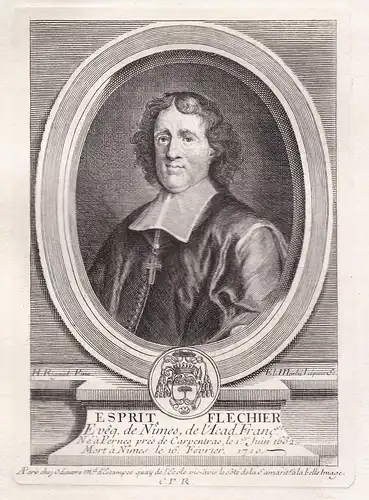 Esprit Flechier - Esprit Flechier (1632-1710) eveque de Lavaur, Nimes gravure Portrait engraving