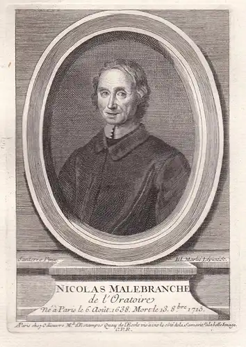 Nicolas Malebranche - Nicolas Malebranche (1638-1715) philosopher philosophe Paris Sorbonne gravure Portrait