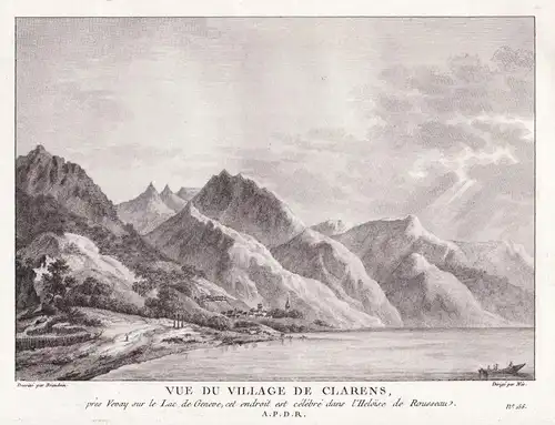Vue du Village de Clarens - Genf Geneve Genfersee gravure Kupferstich Zurlauben / Schweiz Suisse