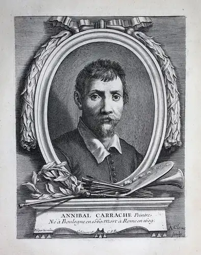Annibal Carrache - Annibale Carracci (1560-1609) pittore painter Kupferstich Portrait engraving