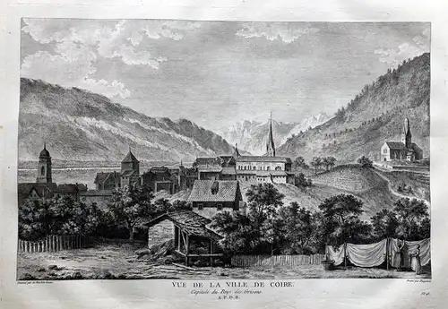 Vue de la ville de Coire. Capitale du Pays des Grisons - Chur Panorama Ansicht Kupferstich gravure Zurlauben /