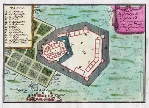 Plan du Chasteau de Viviers - Viviers Moselle Lorraine Lothringen gravure carte map Karte