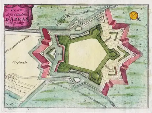 Plan de la Citadelle d'Arras - Arras Pas-de-Calais Hauts-de-France gravure carte map Karte