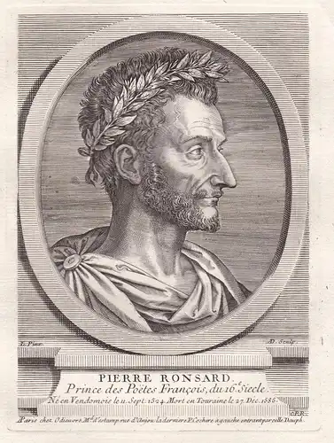 Pierre Ronsard - Pierre de Ronsard auteur poetes gravure Kupferstich Portrait engraving