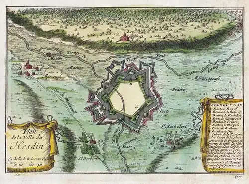 Plan de la Ville de Hesdin - Hesdin Pas-de-Calais Hauts-de-France gravure carte map Karte