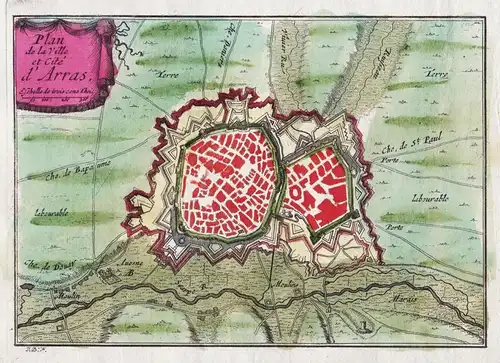Plan de la Ville et Cité d'Arras - Arras Pas-de-Calais Hauts-de-France gravure carte map Karte