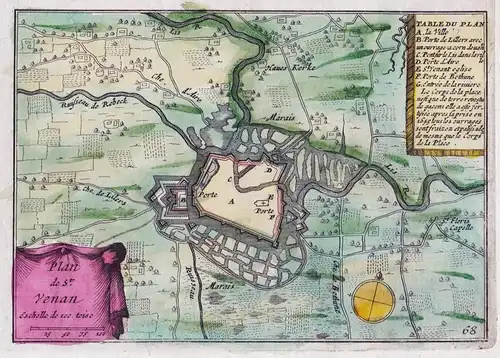 Plan de St. Venan. - Saint-Venan Pas-de-Calais gravure carte map Karte