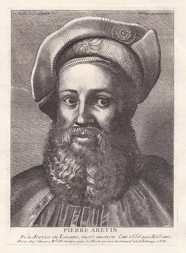 Pierre Aretin - Pietro Aretino (1492-1556) Dichter poeta scrittore poet Portrait engraving