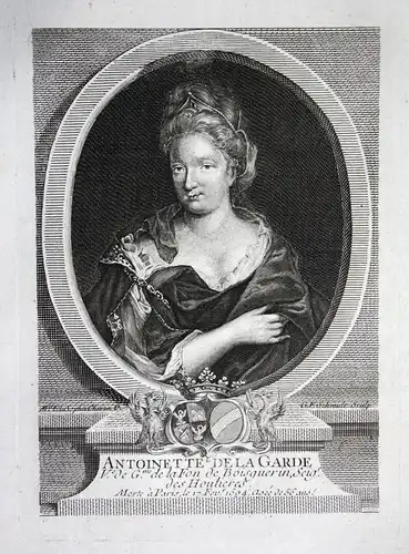 Antoinette de la Garde - Antoinette Deshoulieres (1638-1694) poet philosopher Dichterin gravure Kupferstich Po