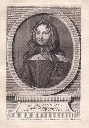 Marie Bonneau - Marie Bonneau de Rubelles, Dame de Miramion (1629-1696) Paris founder France gravure Portrait