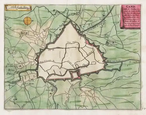 Gand - Gent Region flamande Belgique Belgium Belgien carte map Karte gravure