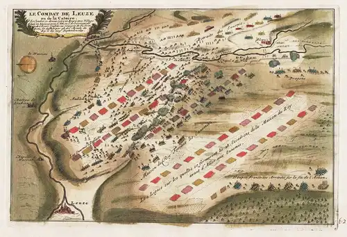 Le Combat de Leuze - Bataille de Leuze-en-Hainaut Belgique Belgium Belgien carte map Karte gravure
