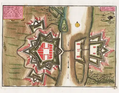 Huningue. - Huningue Haut-Rhin gravure map Karte