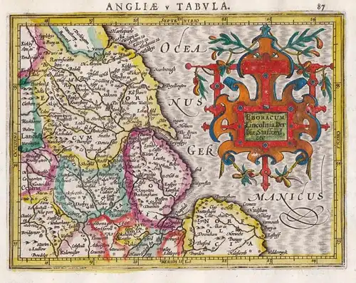 Angliae V. Tabula / Eboracum, Lincolnia, Derbia, Stafford, etc. - Lincolnshire Norfolk Yorkshire England Great