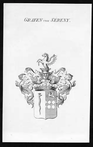 Grafen von Sereny - Serenyi von Kis-Sereny Wappen Adel coat of arms Kupferstich  heraldry Heraldik