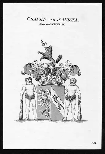Grafen von Saurma - Linie zu Lorenzdorf - Saurma Lorenzdorf Wappen Adel coat of arms Kupferstich  heraldry Her