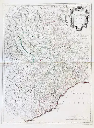Carte qui contient la Principauté de Piemont, Le Monferrat, et la Comté de Nice, avec la Riviere de Ponent de