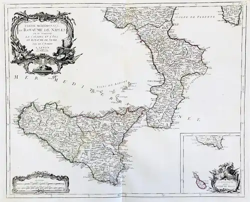 Partie Meridionale du Royaume de Naples ou se trouvent La Calabre et l'Isle et Royaume de Sicile - Sicilia Cal