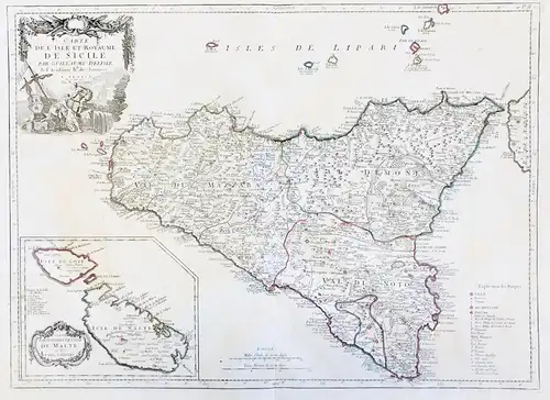 Carte de l'Isle et Royaume de Sicile - Sicilia Sicily Sizilien Insel ile island Italia Italy Italien Malta