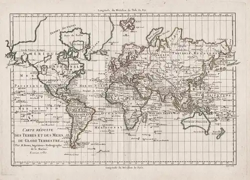 Carte Reduite des Terres et des Mers du Globe Terrestre - World map Weltkarte Mappemonde Australia America
